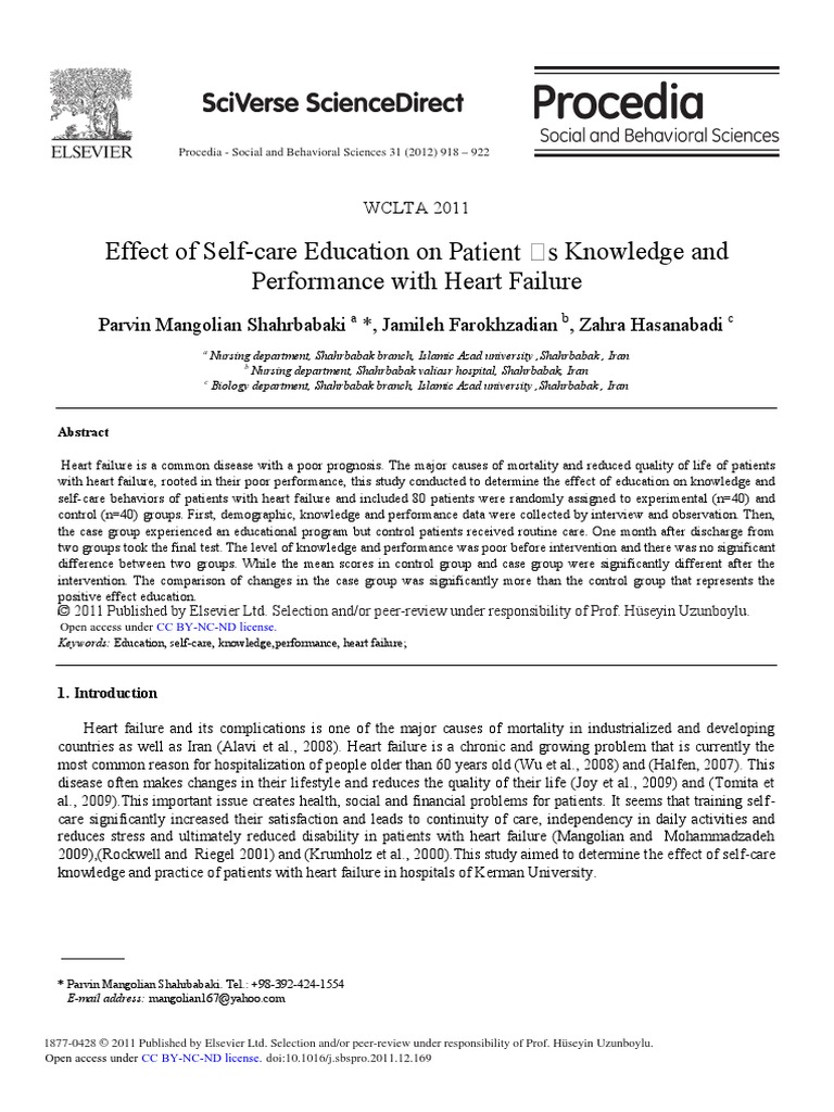 Effect of Self-Care Education On Patient's Knowledge and Performance ...