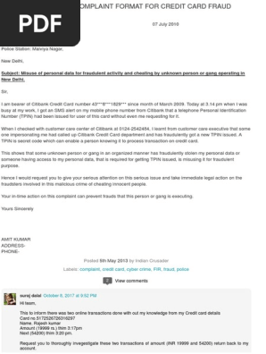 Police Complaint Format For Credit Card Fraud Fraud Credit Card
