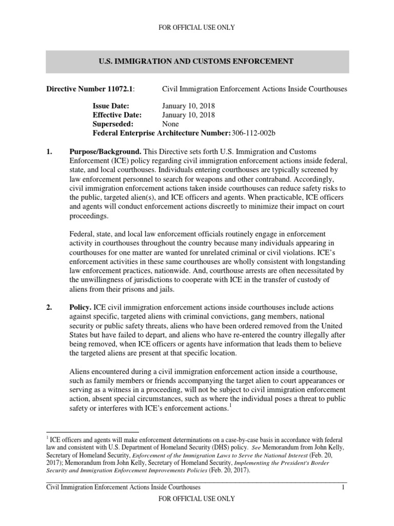 ICE Civil Immigration Actions in Courthouses | PDF | U.S. Immigration ...