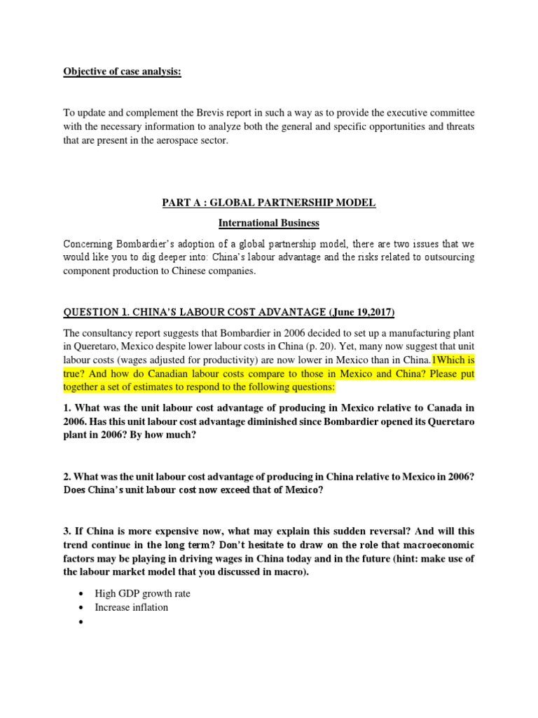 Bombardier's Global Operations Analyzing Labor Costs, Market Structure, Political Risks, and