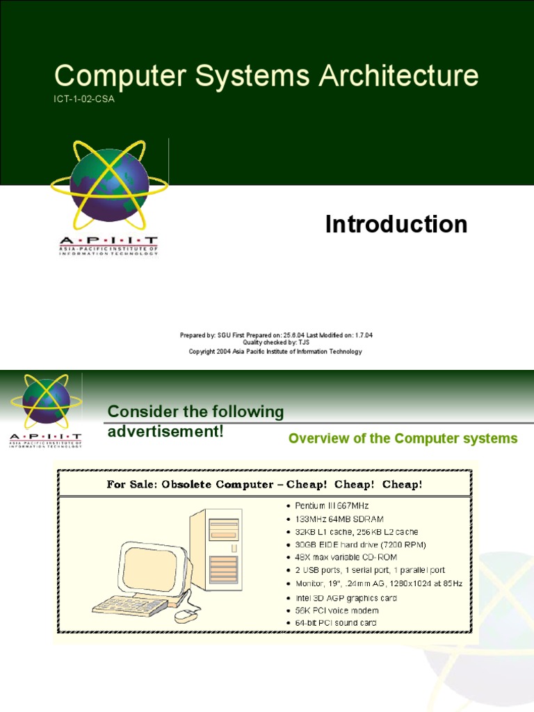 Computer Systems Architecture: ICT-1-02-CSA | PDF | Central Processing ...
