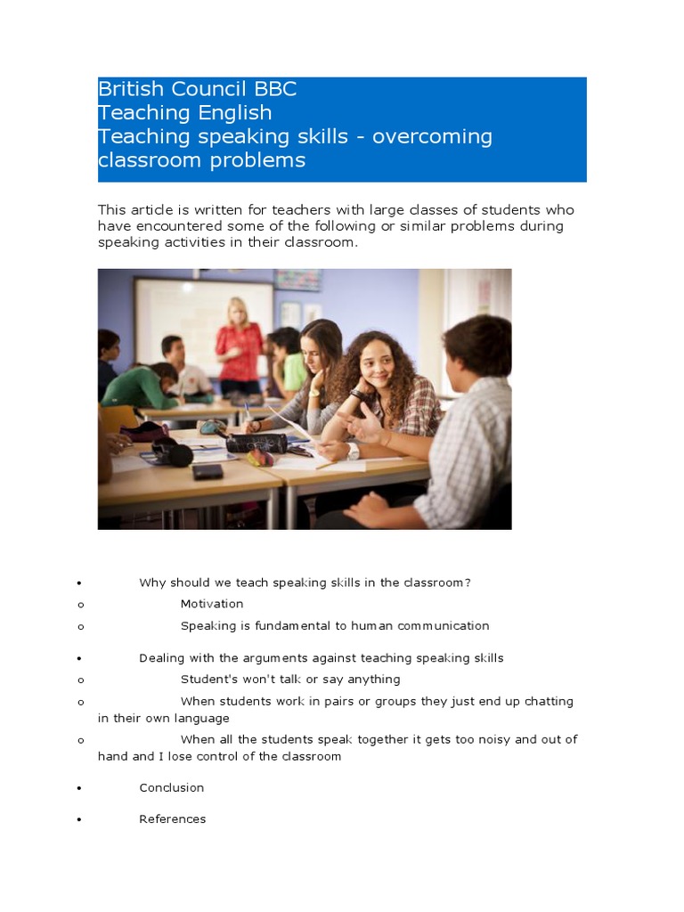 British Council BBC Teaching Speaking Skills | PDF | Classroom | Teachers