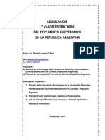 Legislacion y Valor Probatorio Del Documento Electronico en La Republica Argentina