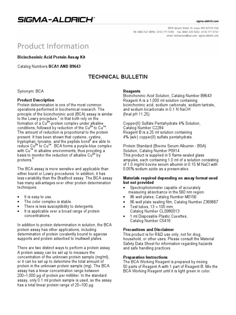 Sigma a Protein Assay Protocol Assay Chemical Compounds