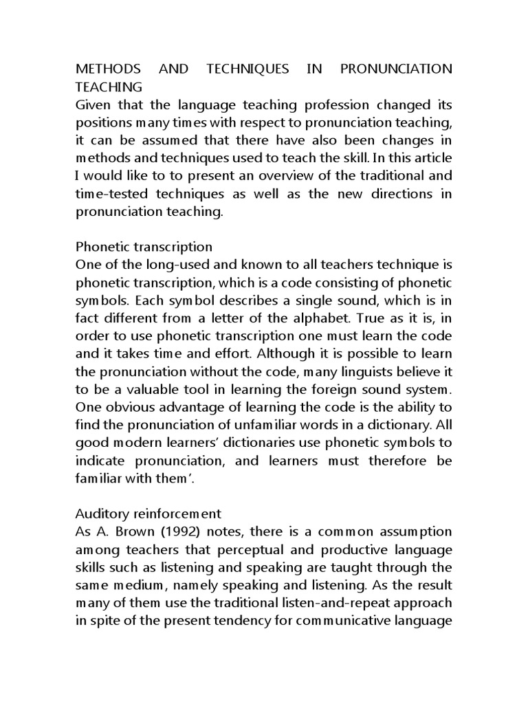 Methods and Techniques in Pronunciation Teaching PDF Language Education Multimedia