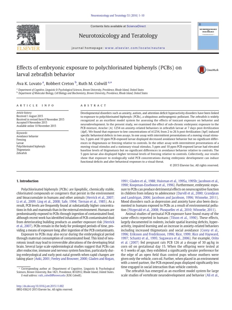 Effects of Embryonic Exposure To Polychlorinated Biphenyls | PDF ...