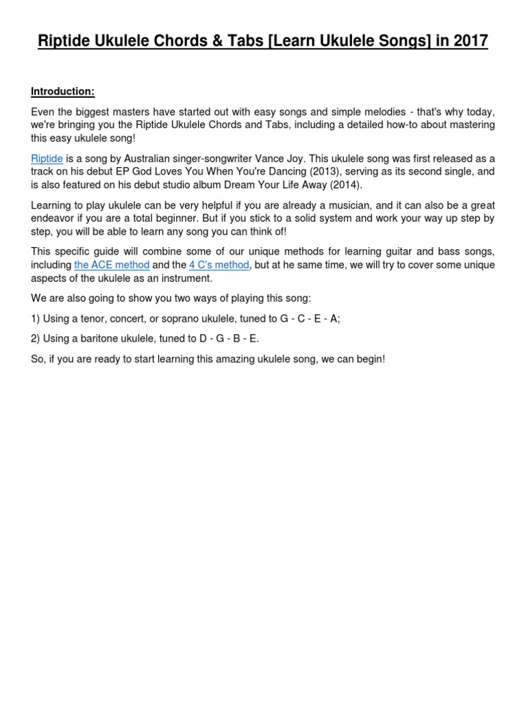 Riptide Ukulele Chords V2 String Instruments Song Structure