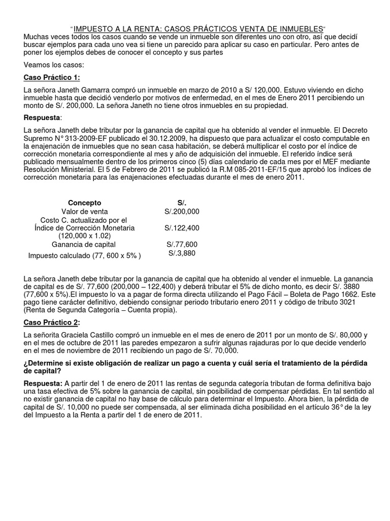 Impuesto a la Renta por Venta de Inmuebles | PDF | Impuesto sobre la ...