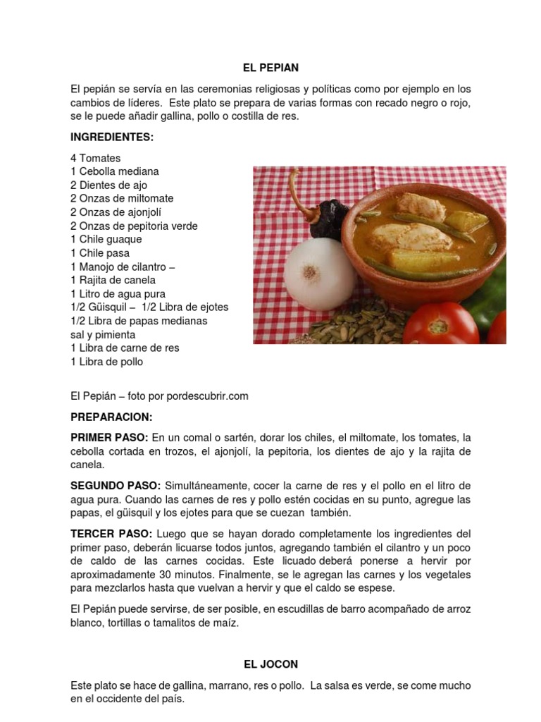 10 Recetas Tipicas de Guatemala | PDF | Sopa de pollo | Cilantro