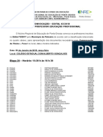 Edital de Convocação Nº 02-2018 Para Comprovação de Títulos Fase I - Professor -Educação Profissional - Palmeira - 30-01-2018