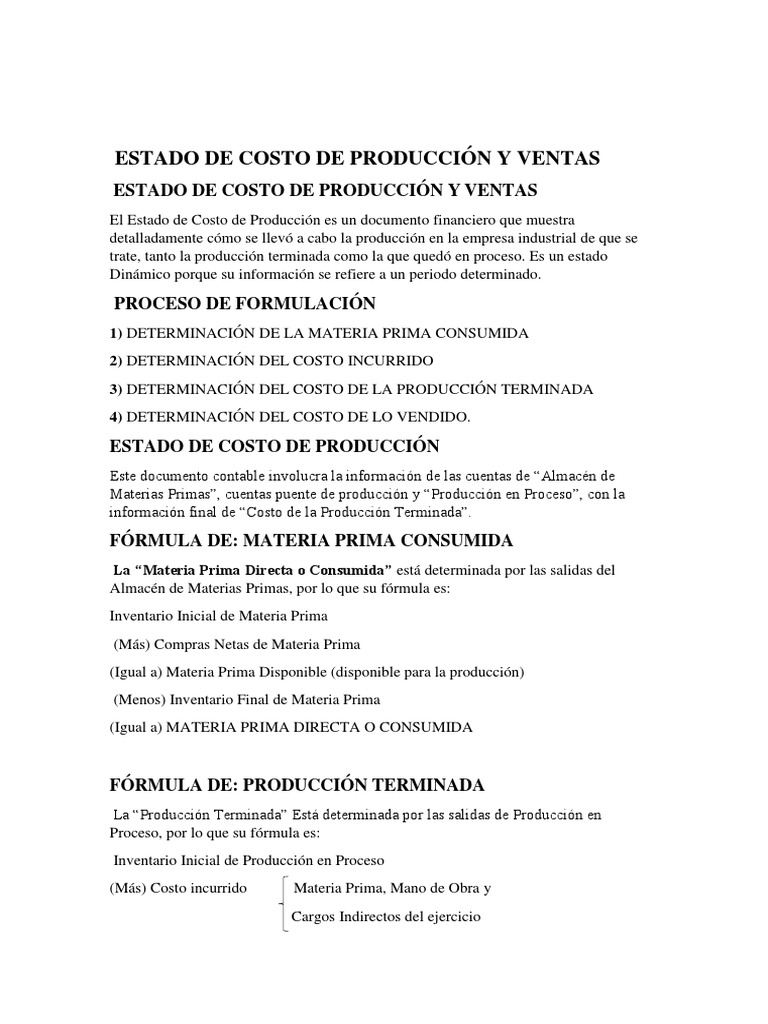 Estado de Costo de Producción y Ventas | PDF | Costo | Inventario