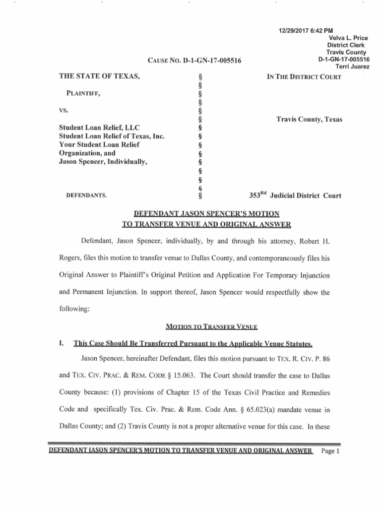 Answer To Lawsuit Filed Against Student Loan Relief PDF