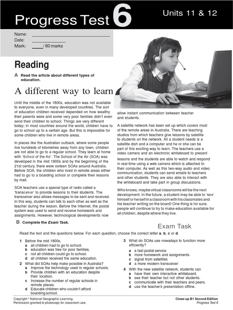 B1 Editable Progress Test 6 | PDF | Homework | Classroom