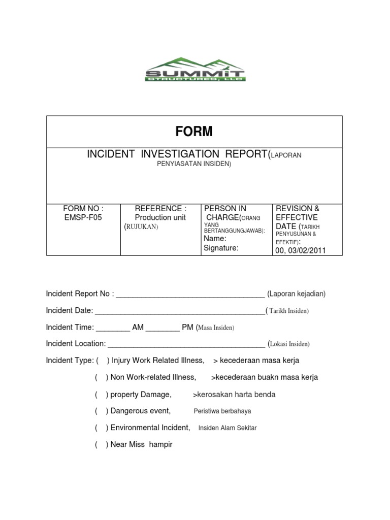 Incident Investigation Report (: Laporan Penyiasatan Insiden) | PDF
