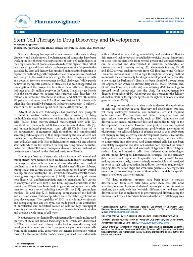 Stem Cell Therapy in Drug Discovery and Development 2329 6887 1000e140 ...