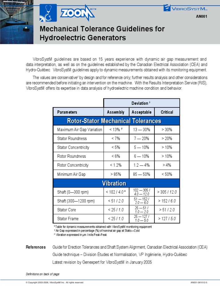 Mechanical Tolerance Guidelines For Hydroelectric Generators PDF Engineering Tolerance