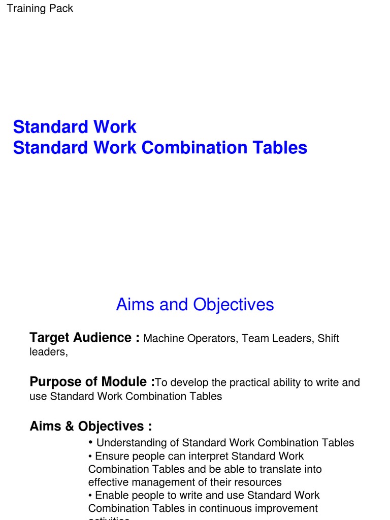 Standard Work Combination Tables PDF Machines Engineering