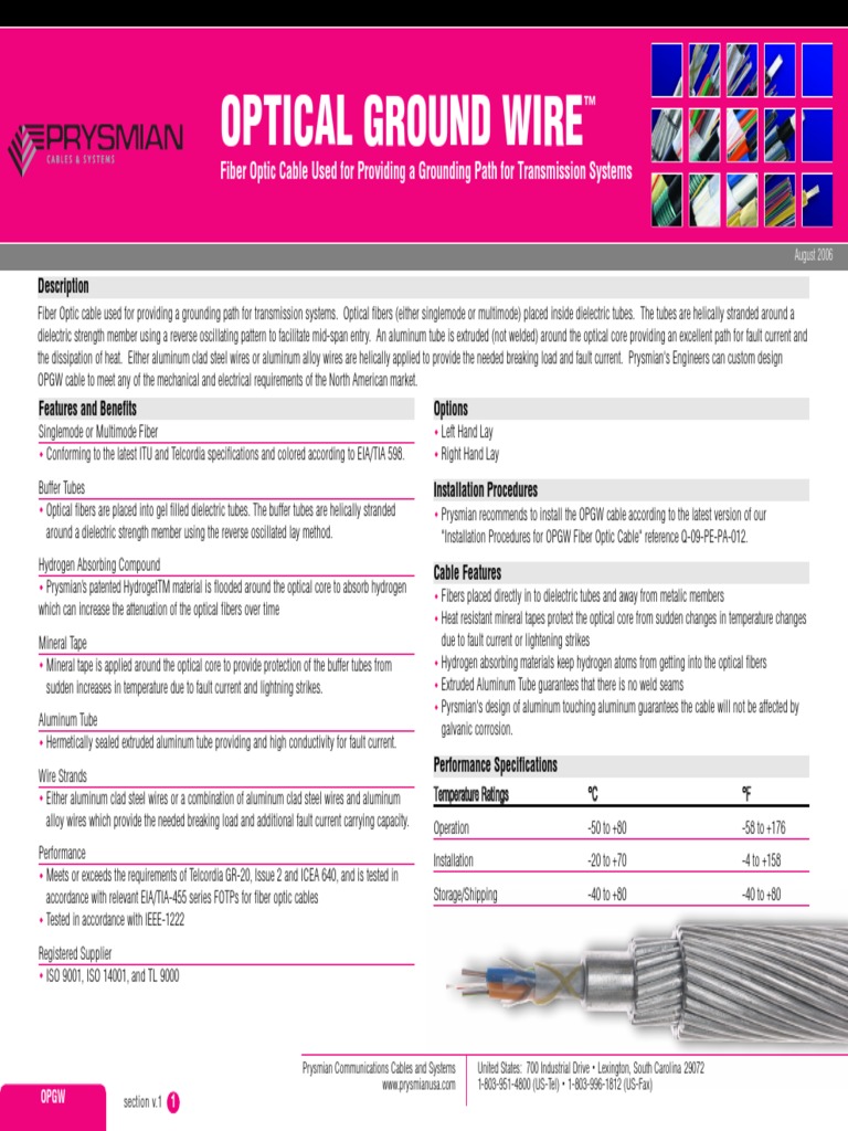 Optical Ground Wire Fiber Optic Cable Used For Providing A Grounding