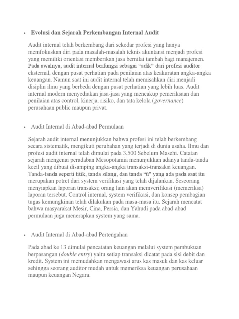 Evolusi Dan Sejarah Perkembangan Internal Audit | PDF