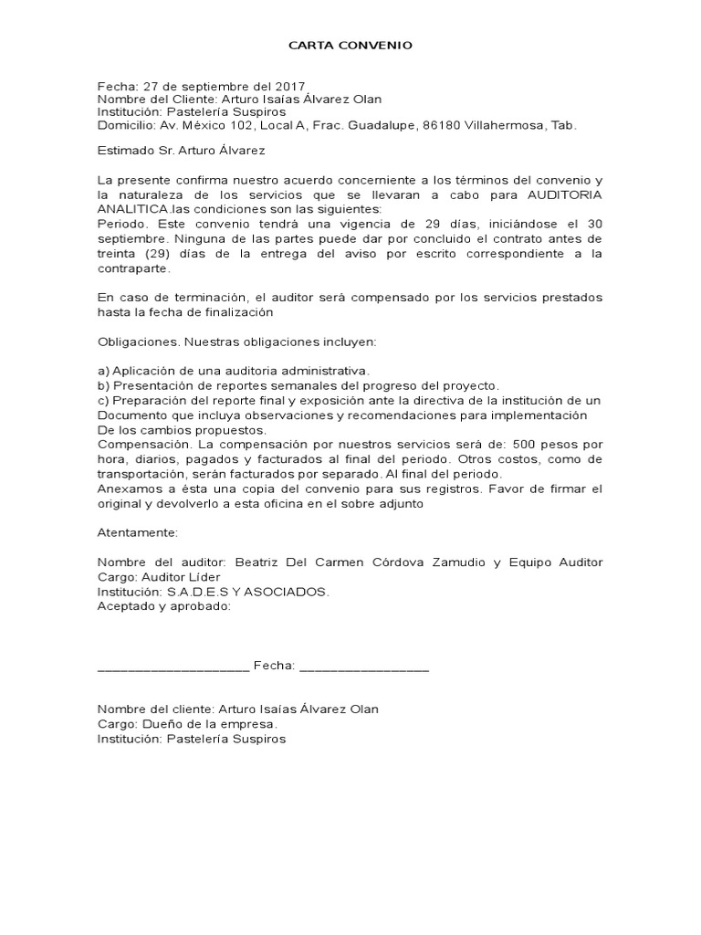 Carta Convenio
