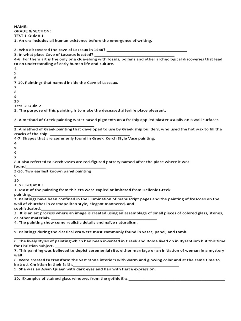 Arts Exam Pdf Paintings Pottery