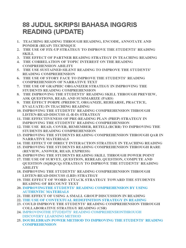 88 Judul Skripsi Bahasa Inggris Reading Pdf