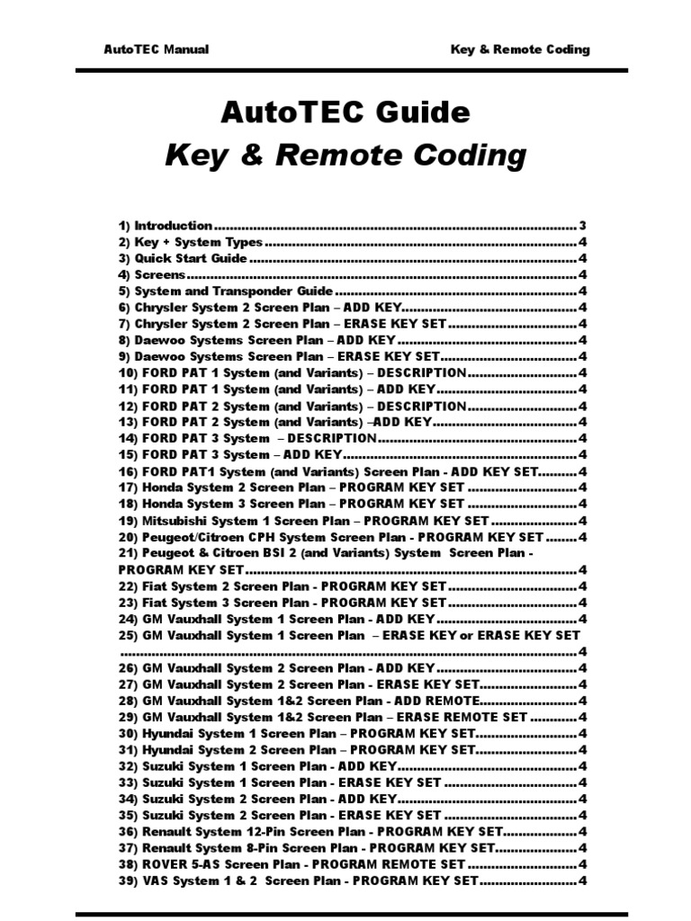 Autotec Guide Key & Remote Coding | PDF | Ignition System | Car