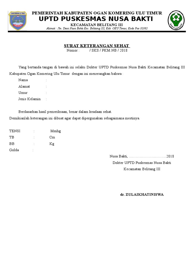 Contoh Surat Keterangan Sehat Dari Desa Nusagates