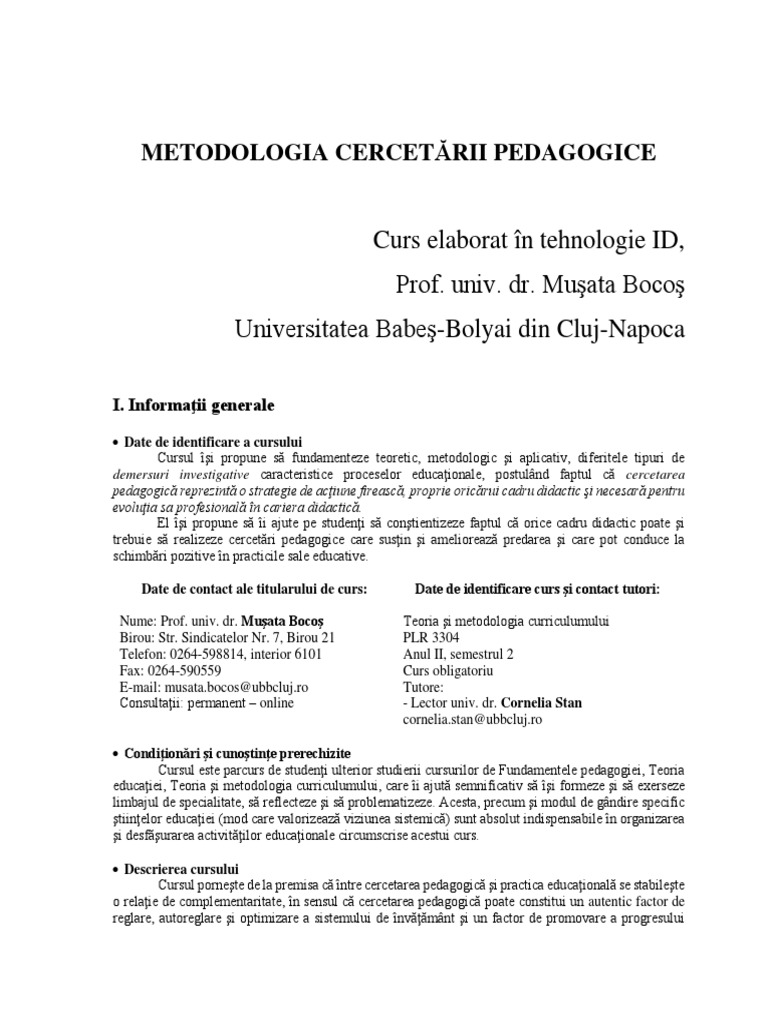 Metodologia Cercetarii Pedagogice Curs Id