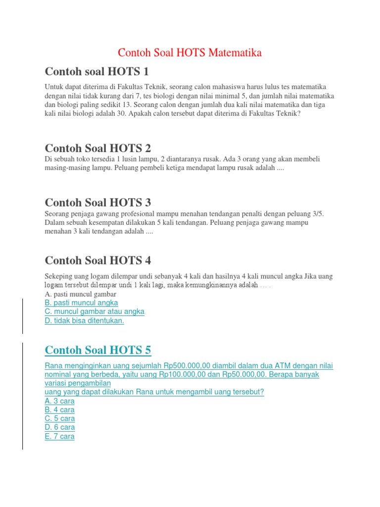 Contoh Soal Hots Matematika Smp Aljabar Skuylahhu