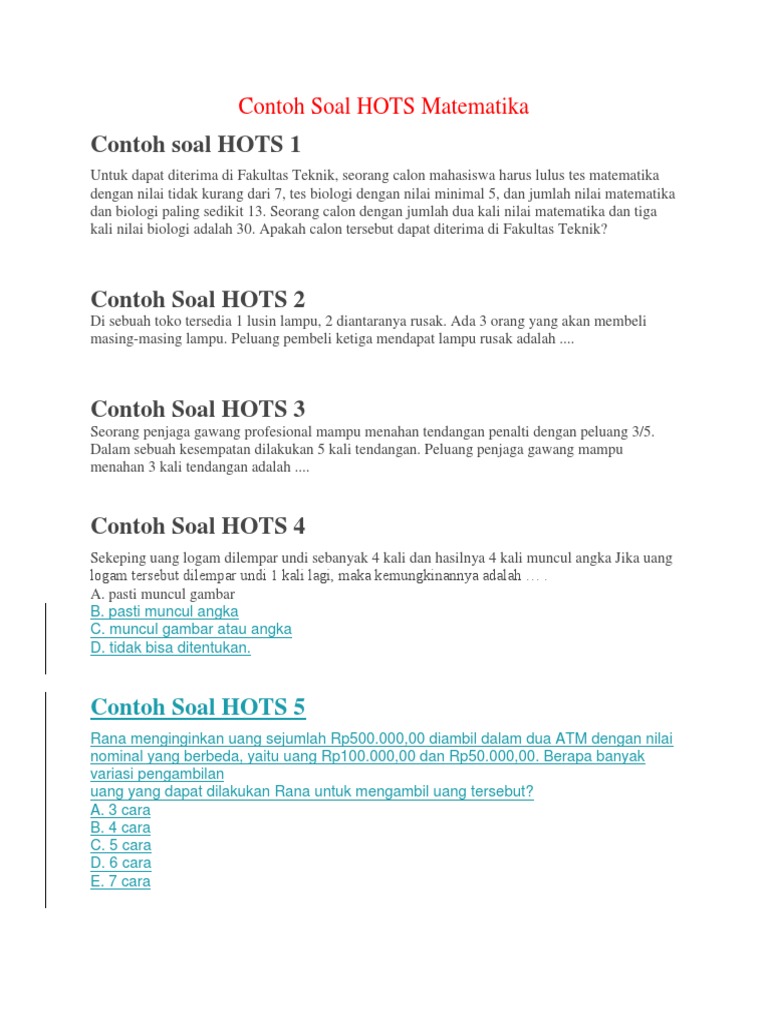Contoh Soal Hots Matematika Smp Pdf