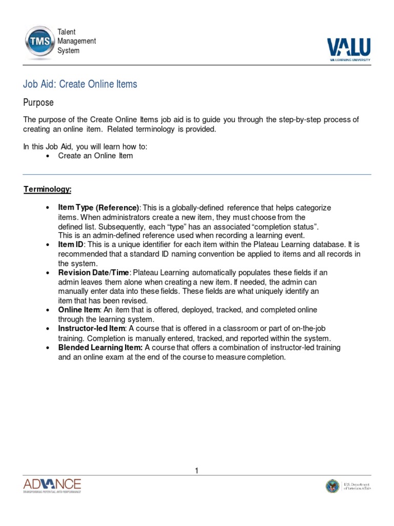 Create Online Items Job Aid Guide | PDF | Menu (Computing) | Data ...
