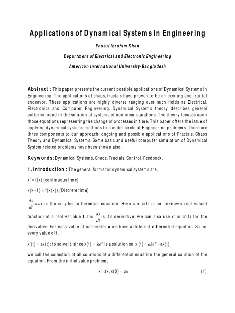 Applications of Dynamical Systems | PDF | Chaos Theory | Dynamical System