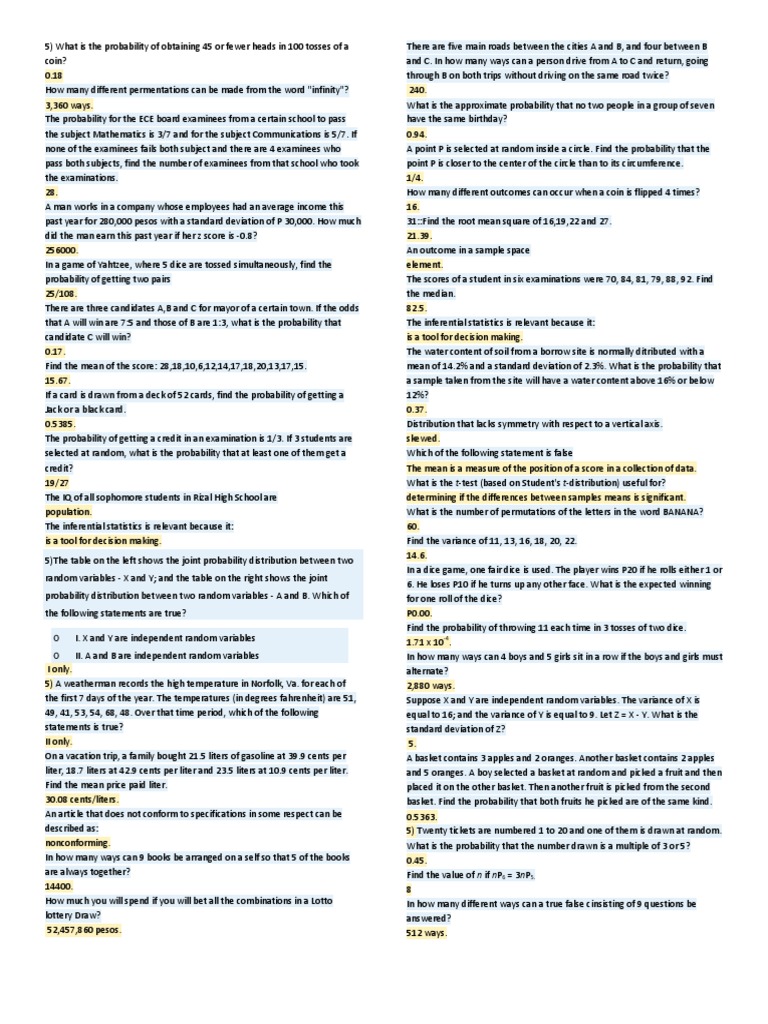 Probability and Statistics Problems | PDF | Mean | Randomness