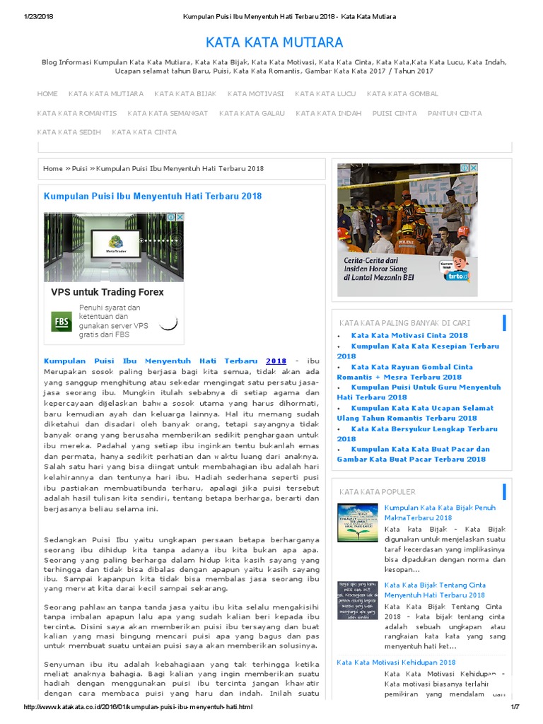 Kumpulan Puisi Ibu Menyentuh Hati Terbaru 2018 Kata Kata Mutiara