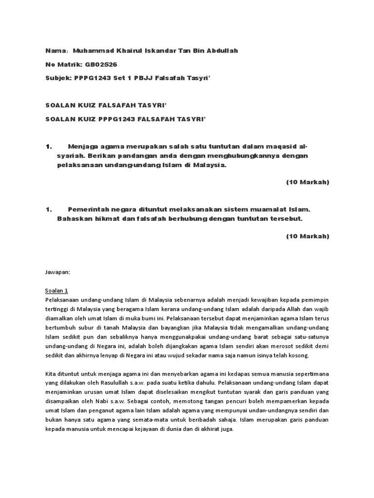 Soalan Kuiz Falsafah Tasyri Pdf