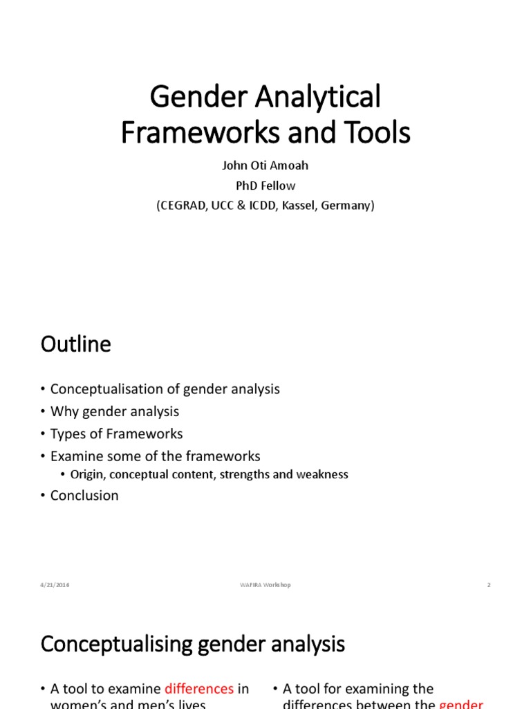 Gender Analysis Frameworks Gender Analysis Gender