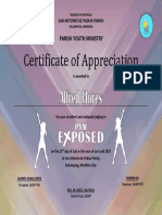 Certificate of Appreciation: Parish Youth Ministry