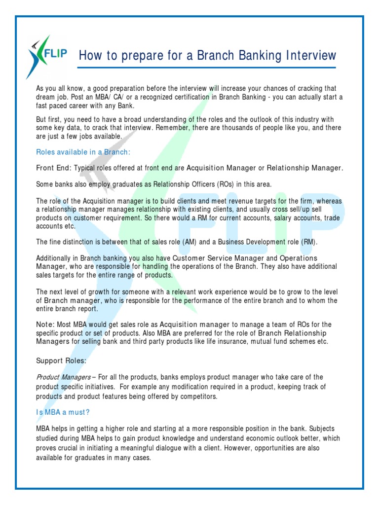 Branch Banking Interview Preparation Guide | PDF | Transaction Account ...