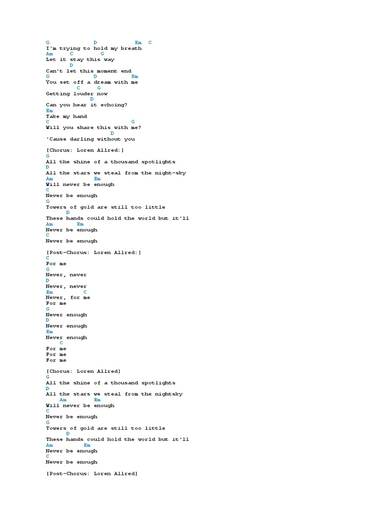 Never Enough Male Version Lyrics