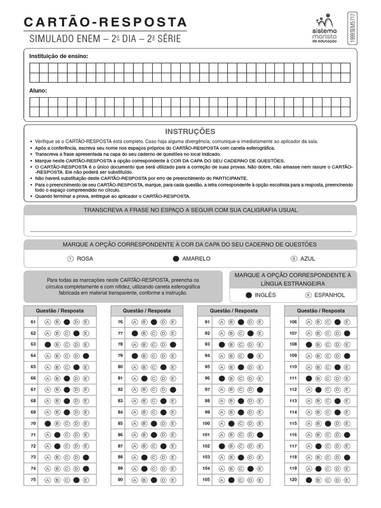Instruções para Preenchimento do Cartão-Resposta ENEM | PDF | Formação ...