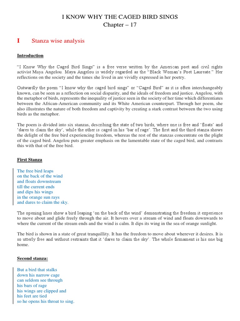 CH 17 I Know Why The Caged Bird Sings | PDF | Poetry