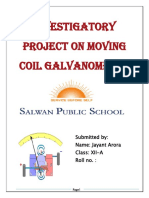 Investigatory Project On Moving Coil Galvanometer: Submitted By: Name: Jayant Arora Class: XII-A Roll No.