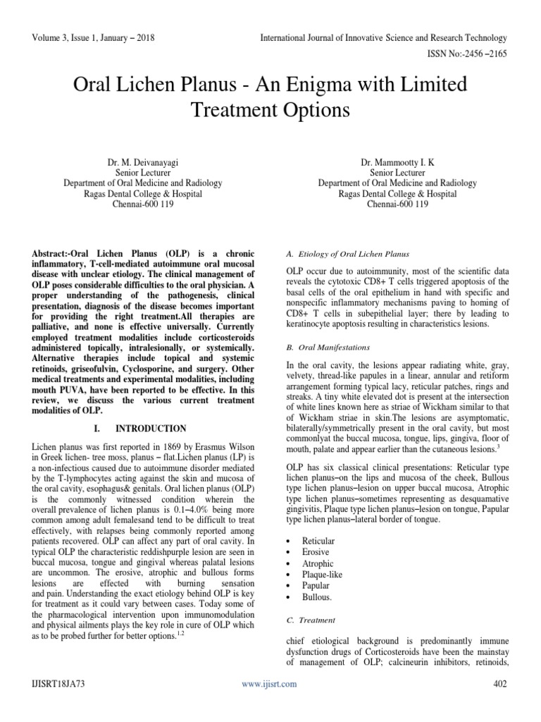Oral Lichen Planus: Treatment Insights | PDF | Drugs | Medical Specialties