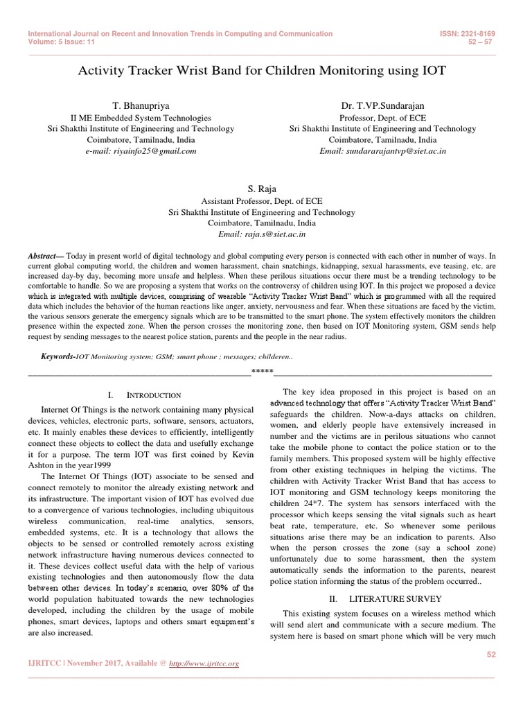 Activity Tracker Wrist Band For Children Monitoring Using IOT PDF