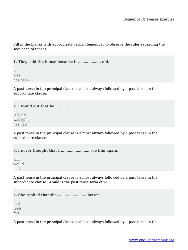 Sequence of Tenses Exercise | Grammatical Tense | Onomastics