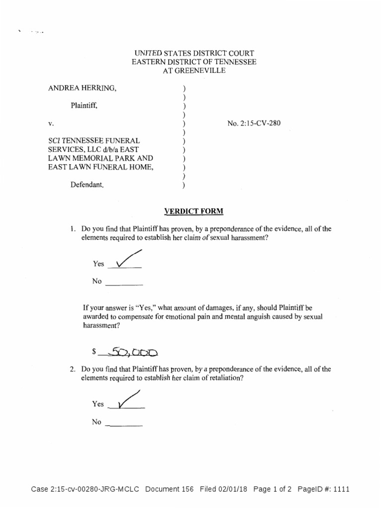 Verdict Form East Lawn Civil Suit Verdict Damages Free 30day