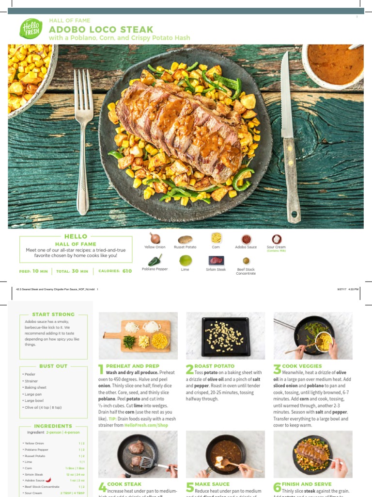 Adobo Loco Steak 600cal 21F 61C 46P | PDF | Steak | Potato