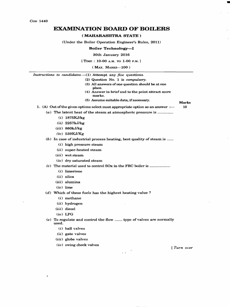 Boiler Operation Engineers Examination Papers Nov 2016 | PDF | Boiler ...