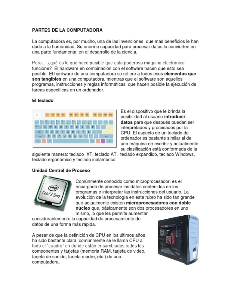 Guía Básica de Partes de Computadora | PDF | Hardware de la computadora ...